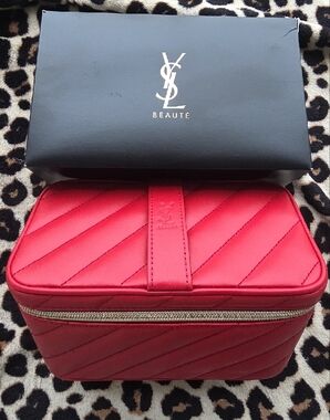Yves Saint Laurent Beaute Red Quilted Zip Cosmetic Case with Mirror